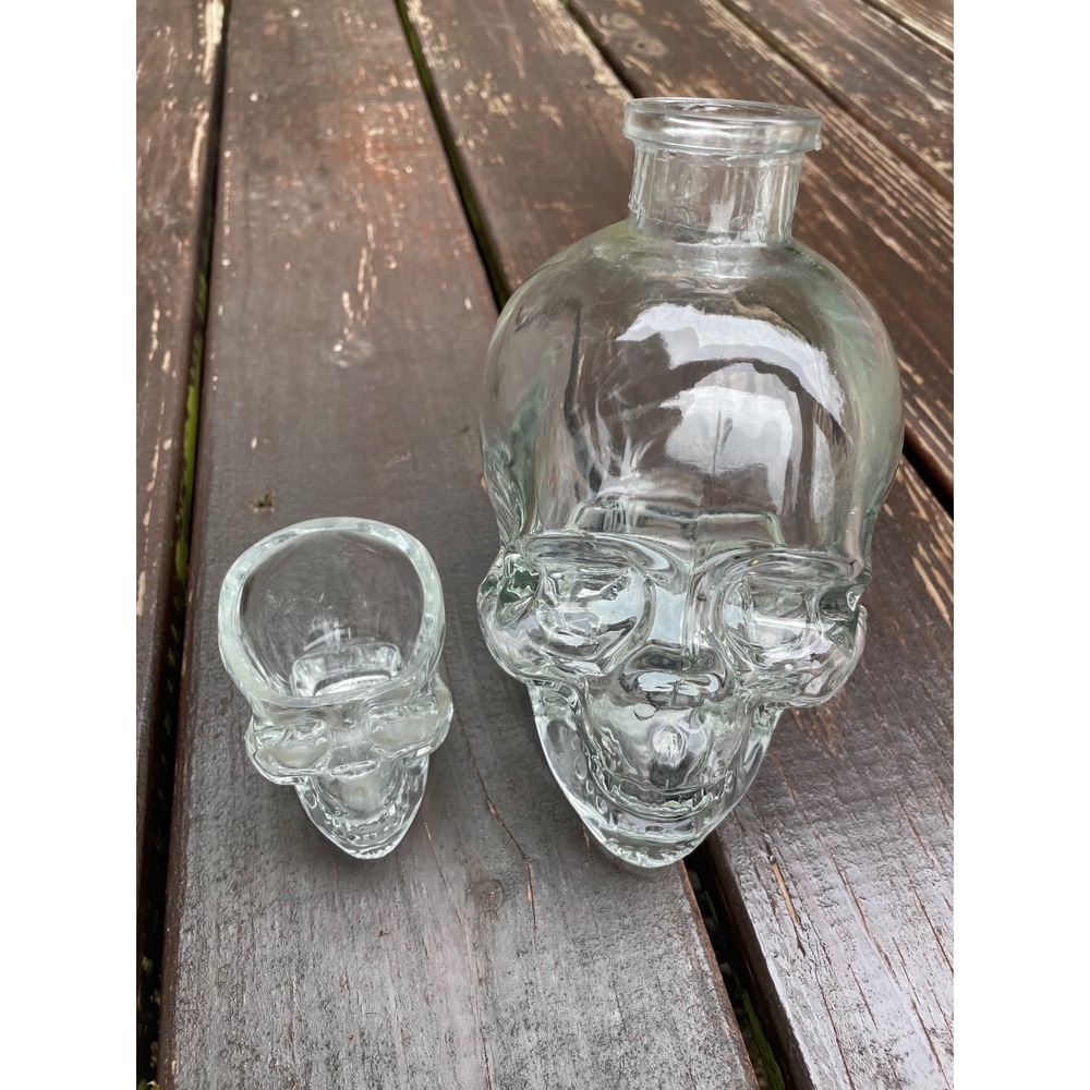 Crystal Head Vodka Skull Glass Decanter 750ml and Skull Shot Glass Set Clear